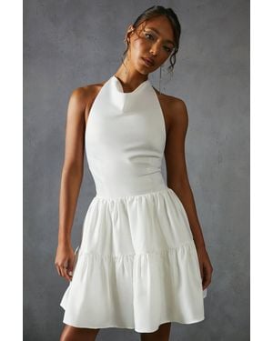 MissPap Satin Cowl Halter Neck Layered Mini Dress - Gray