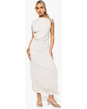 Boohoo Ruched Cowl Sleeveless Maxi Dress - White