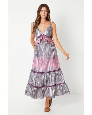 Wallis Metallic Strappy Tie Shoulder Midi Dress - Purple