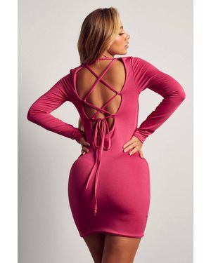 MissPap Strappy Long Sleeve Mini Dress - Red