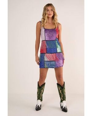 Nasty Gal Color Block Flannel Tassel Sequin Mini Dress - Multicolor