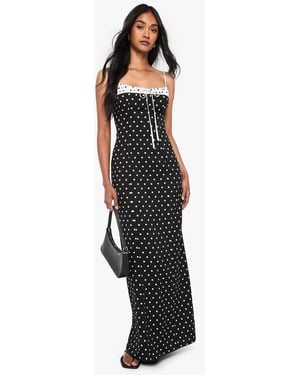 Boohoo Polka Dot Ruched Bust Column Maxi Dress - Black
