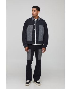 BoohooMAN Oversized Boxy Monogram Carpenter Jean Jacket - Gray