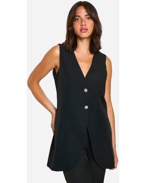 Boohoo Longline Mock Horn Button Waistcoat - Black