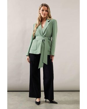 Wallis Patch Pocket Tie Neck Blazer - Green