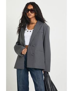 Boohoo Double Breasted Relaxed Fit Tailored Blazer - Gray