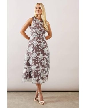 Wallis Petite Floral Burnout Sleeveless Midi Dress - Pink
