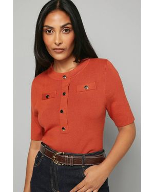 Wallis Petite Statement Button Knitted Top - Red