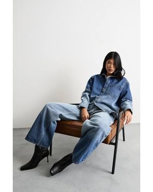 Warehouse Oversized Ombre Denim Shirt Co-Ord - Blue