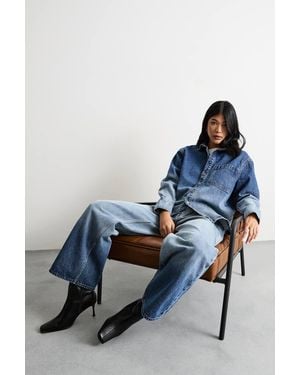 Warehouse Oversized Ombre Denim Shirt Co-Ord - Blue
