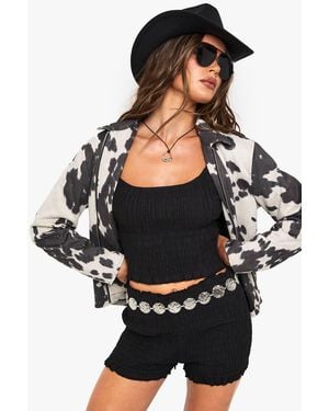 Boohoo Cotton Poplin Shirred Micro Shorts - Black