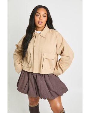 Boohoo Plus Utility Cropped Jacket - Brown