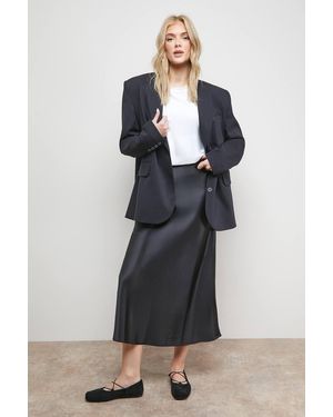 Oasis Bias Cut Satin Midi Skirt - Black