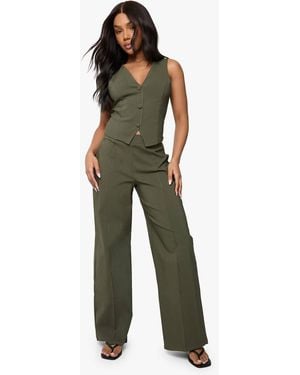 Boohoo Super Stretch Waistcoat & Seam Front Straight Leg Pants - Green