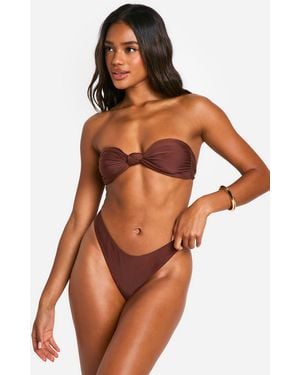 Boohoo Biquini Palabra De Honor Con Nudo - Marrón