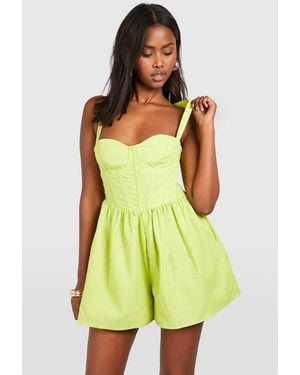 Boohoo Linen Look Blend Corset Playsuit - Green