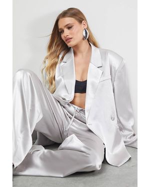 Warehouse Oversized High Shine Satin Blazer Co-Ord - White