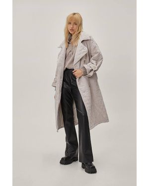 Nasty Gal Quilted Cord Oversized Belted Mac - Gray