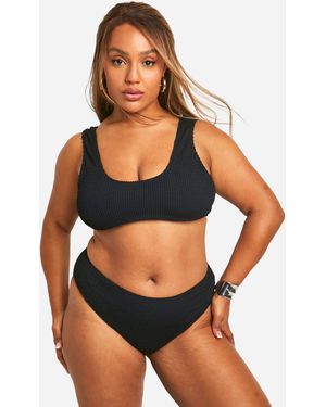 Boohoo Plus Crinkle Textured Scoop Bikini Set - Black