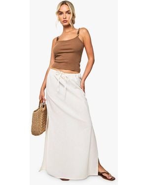 Boohoo Linen Drawstring Maxi Skirt - White