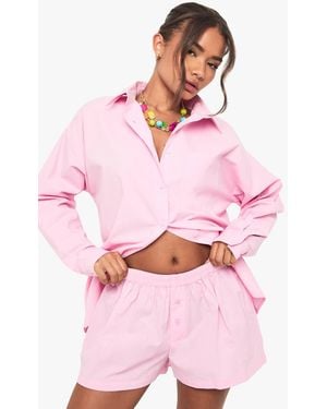 Boohoo Cotton Poplin Button Front Shorts - Pink