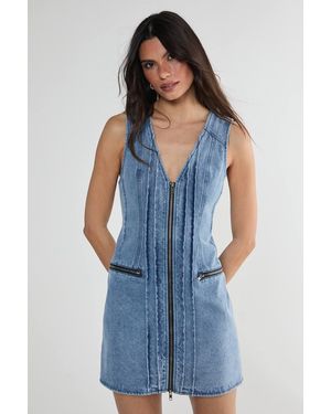 Nasty Gal Denim Halterneck Mini Dress in Blue | Lyst