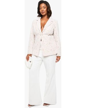 Boohoo Plus Premium Occasion Lace Tailored Blazer - White