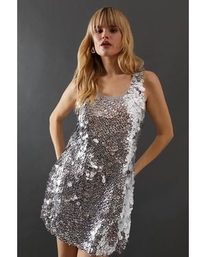 Warehouse Premium Holographic Sequin Tank Mini Dress - Gray