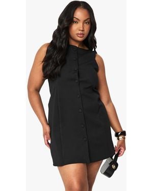 Boohoo Plus Structured Button Down Mini Dress - Black