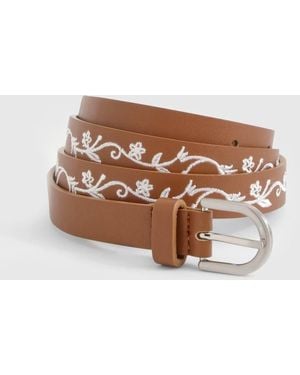 Boohoo Flower Embroidered Skinny Belt - Blue