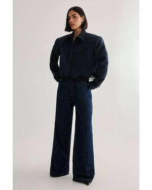 Nasty Gal Lace Hem Tailored Pinstripe Jacket - Blue