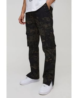 BoohooMAN Slim Flare Ripstop Camo Cargo Pants - Black