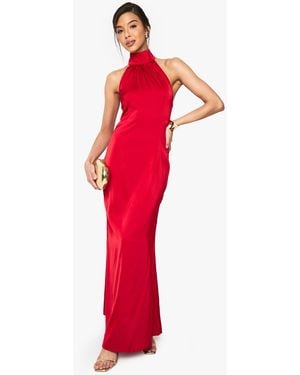Boohoo Satin Halterneck Maxi Dress - Red