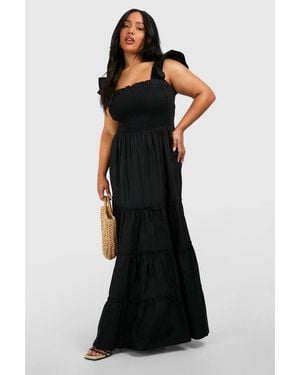 Boohoo Plus Cotton Frill Sleeve Maxi Smock Dress - Black