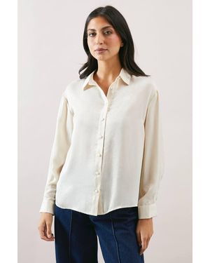 Wallis Hammered Satin Button Shirt - White
