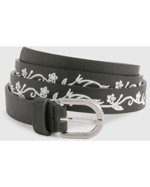Boohoo Flower Embroidered Skinny Belt - Black