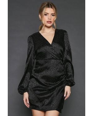 Dorothy Perkins Satin Wrap Long Sleeve Mini Dress - Gray