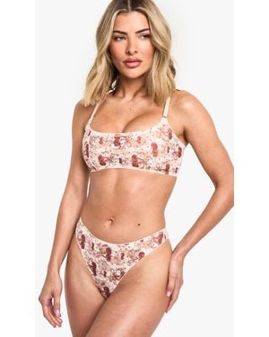 Boohoo Cherry Lace Scoop Bralette & Brazilian Set - Pink