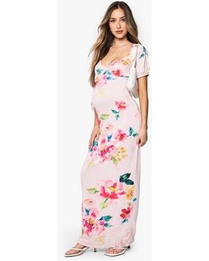 Boohoo Maternity Ditsy Ruched Bust Midaxi Dress - White