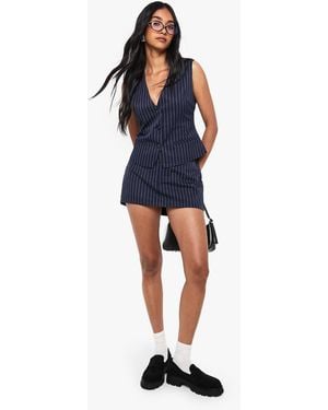 Boohoo Pinstripe Tailored Mini Skort - Blue