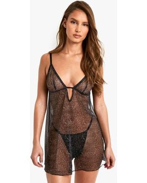 Boohoo Leopard Mesh Babydoll - Brown
