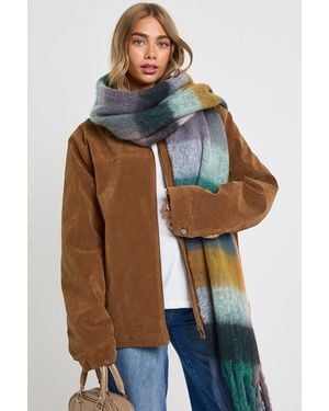 Boohoo Oversized Check Tassel Fluffy Scarf - Blue