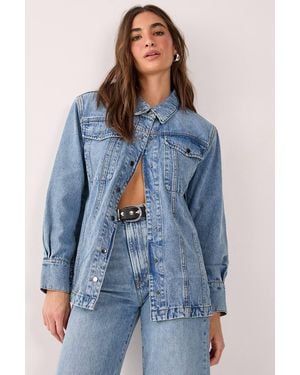 Nasty Gal Denim Shoulder Pad Shirt - Blue