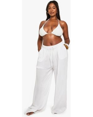 Boohoo Plus Beachwear Essentials Wide Leg Pants - White