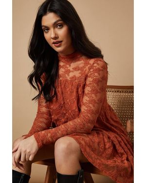 knee length dresses for ladies Draped Lace Dress Set in Orange main image 0