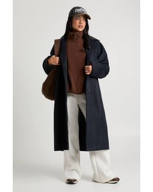Boohoo Faux Leather Collar Longline Wool Look Jacket - Black