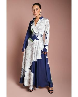 Coast Placement Print Wrap Front Maxi Dress - Blue