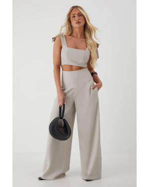 MissPap Corset High Waist Wide Leg Pants - Natural