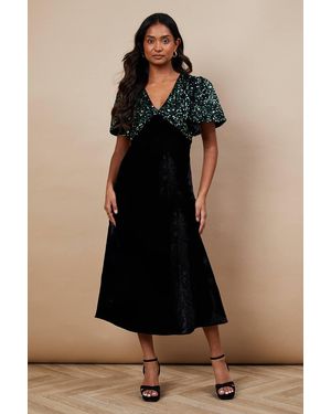 Oasis Occasion Velvet Sequin Midi Dress - Black