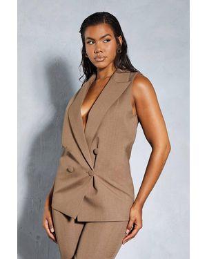 MissPap Sleeveless Double Breasted Tailored Blazer - Natural